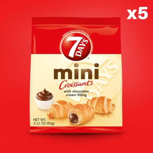 7Days Mini Croissant Pouches, Chocolate Filling, Individual Size Snack Bag, On the Go Bakery Snacks (2.12oz, Pack of 5)