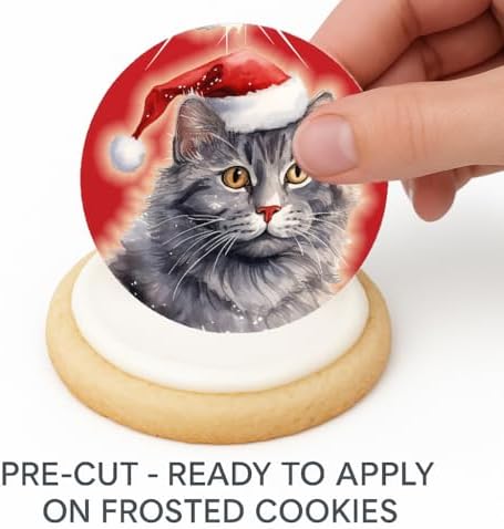 Cats in Santa Hats Christmas Cookie & Cupcake Edible Images – 20-2” Precut Holiday Toppers – Easy to Use