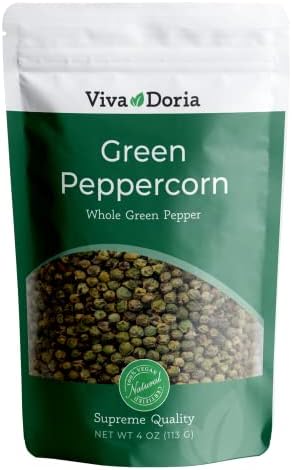 Viva Doria Green Peppercorns, Whole Green Pepper, Steam Sterilized, 4 oz (85 g) For Grinder Refill