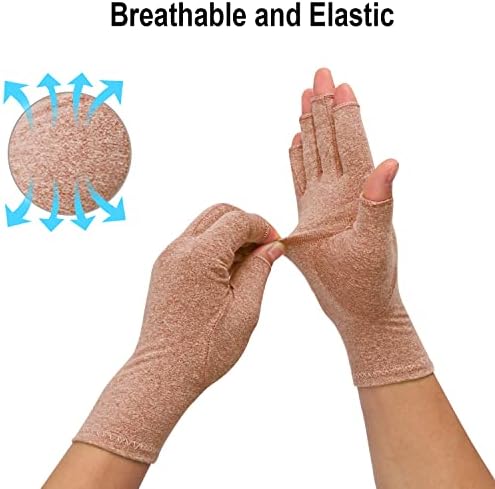2-Pair Arthritis Compression Gloves for Alleviate Rheumatoid Osteoarthritis, Carpal Tunnel Raynauds Disease, Fingerless Design Breathable & Moisture, Women and Men (Coffee, Small)