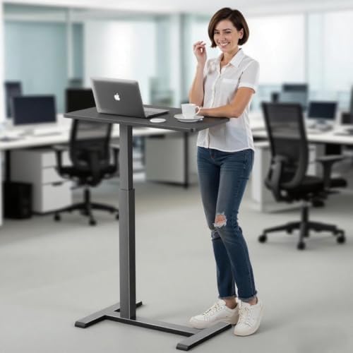 GallopFun Mobile Standing Desk with Wheels,Pneumatic Laptop Desk Height Adjustable,Rolling Teacher Overbed Bedside Table for Home,Office,Classroom,Black
