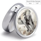 Metal Round Pill Box 3 Compartment, Cute Portable Travel Pill Organizer Small Animals Cute Elephant Pill Case for Pocket Purse Pill Container Medicine Organizer Box Daily Vitamin Holder