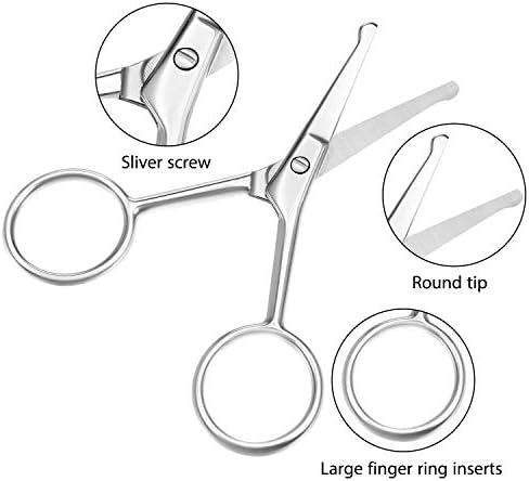Mudder 3 Pieces Nose Hair Scissors Rounded Tip Scissors Facial Hair Trimming Stainless Steel Blunt Tip Trimmer for Eyebrows, Nose, Moustache, Beard, Grooming (Silver)