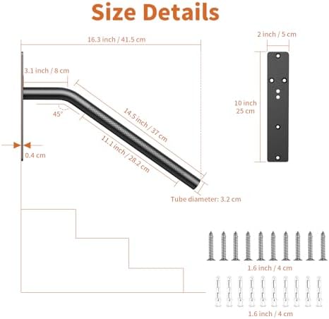 2 Pack 16 Inch Stair Handrails for 1-3 Steps, Munzong Black Stainless Steel Hand Rail for Stairs, Wall Mounted Knurled Safety Grab Bar for Outdoor Garage Entry Interior Exterior Stairway- 1.25” Tube