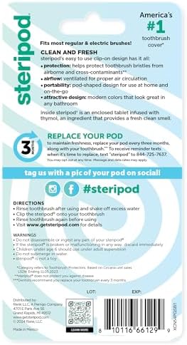 Steripod Clip-On Toothbrush Protector, Green and Blue, 2 Count