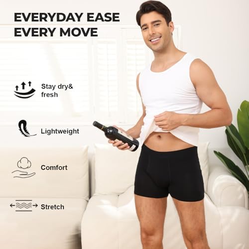 BATTEWA Incontinence Underwear for Men Washable, Leak Proof Underwear for Men Reusable Mens Incontinence Underwear Bladder Leak Briefs Absorbency 50ml,3Pack（Large, Black）