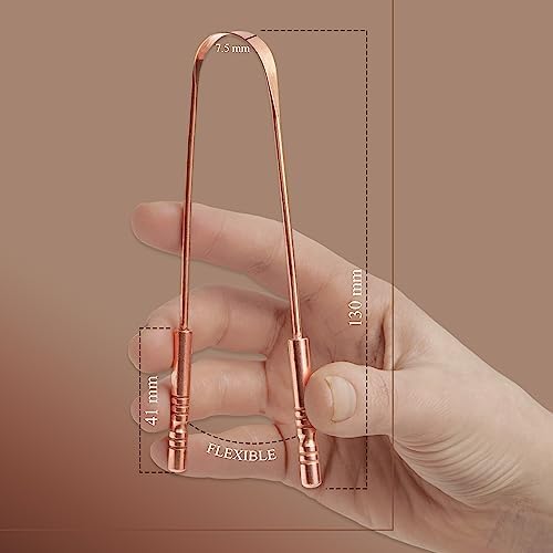 MasterMedi Tongue Scraper with Case Easy to Use Tongue Scraper for Adults, Tongue Cleaner for Oral Care & Hygiene Copper Set of 2 (with Travel Case)