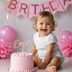 ALISSAR Glitter Double Sided Rose Gold One Cake Topper for 1st Birthday, Cake Topper for 1st Birthday Boy and Gilr, First Anniversary(Double Sided Rose Gold)