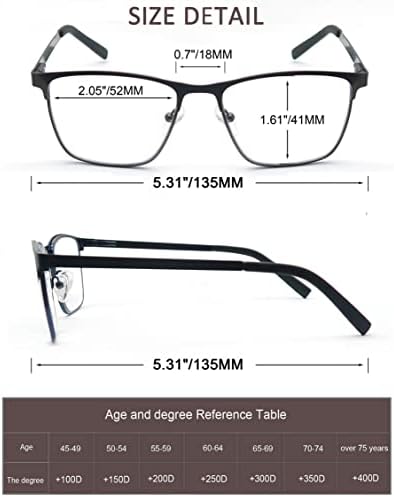MODFANS Men Reading Glasses Blue Light Blocking Glasses Metal Square Readers Stainless Steel Material Anti Eyestrain/Glare/UV