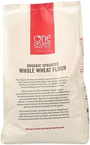 One Degree Organic Foods Sprouted Whole Wheat Flour, Certified Non-GMO & Vegan Flour for Baking, Plant Based & Organic Bread Flour (4 Pack, 80 Oz. Each)