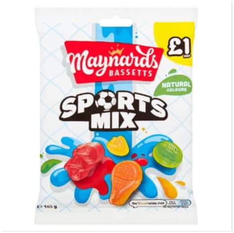 Maynards Bassetts Sports Mix £1 Sweets Bag 165g (Pack of 12 x 165g)