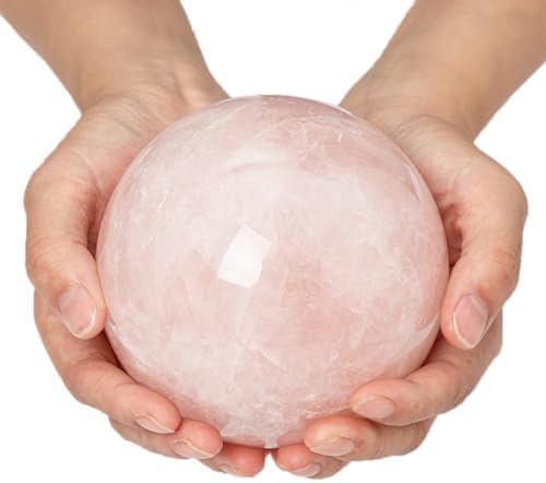 Large Rose Quartz Crystal Sphere Natural Pink Healing Crystal Ball with Stand Meditation Decorative Balls Home Decor 100-110mm/3.9-4.3"