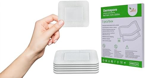 VED Dermapore Adhesive Wound Dressing- Suitable for cuts and grazes, Diabetic Leg ulcers, venous Leg ulcers, Small Pressure sores- Medium, 6 x 7cm (Pack of 5)., Green