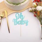 Oh Baby Cake Topper - Glitter Light Blue Baby Shower Cake Decorations, Gender Reveal Cake Smash Decor, New Baby Cake Top Photo Booth Props (Light Blue)