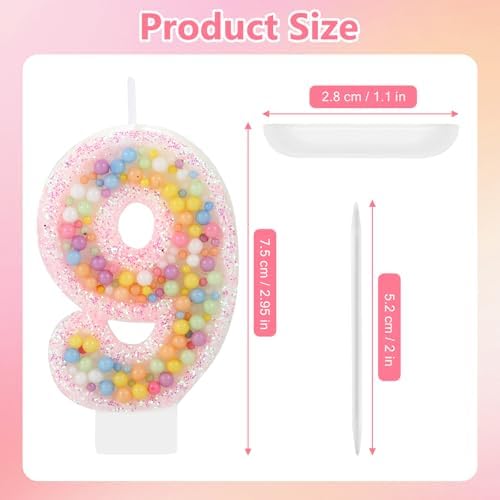Pastel Macaron 9th Birthday Candle Sweet Pink Number 9 Candle Cake Topper Cupcake Decorations for Girls and Women Party Decor Anniversary Celebrations Supplies
