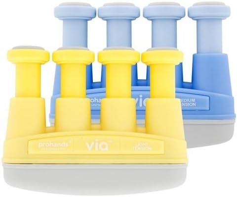 Prohands VIA Hand Exerciser, Finger Exerciser (Hand Grip Strengthener), Spring-Loaded, Finger-Piston System, Isolate and Exercise Each Finger, (6 lb Medium Tension, Blue-Via Music)