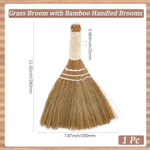 GORGECRAFT 11 Inch Small Whisk Brush Broom Grass Natural Handle Bamboo Traditional Handmade Heavy Duty Straw Angled Bristles Whisk Cleaning Sweeping Hand Broomsticks for Desktop Surface Indoor Outdoor