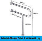 FlySkip Toilet Grab Bar,24 Inch Stainless Steel Handicap Rail for Bathroom Shower Safety,Non-Slip Hand Grips for Disabled, Elderly, Handicapped, and Pregnant Women,Floor to Wall-Mounted Support Bar