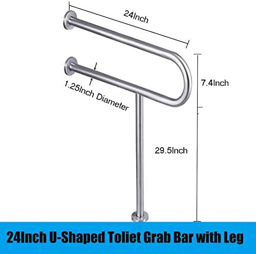 FlySkip Toilet Grab Bar,24 Inch Stainless Steel Handicap Rail for Bathroom Shower Safety,Non-Slip Hand Grips for Disabled, Elderly, Handicapped, and Pregnant Women,Floor to Wall-Mounted Support Bar