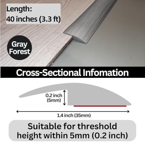 Maxiroc Floor Transition Strip Self Adhesive Carpet Wood Tile Vinyl Flooring Laminate Transition Cover Edge Trim Gap Doorway Threshold for Uneven Floors Heights Within 5 mm (40 inches, Gray Forest)