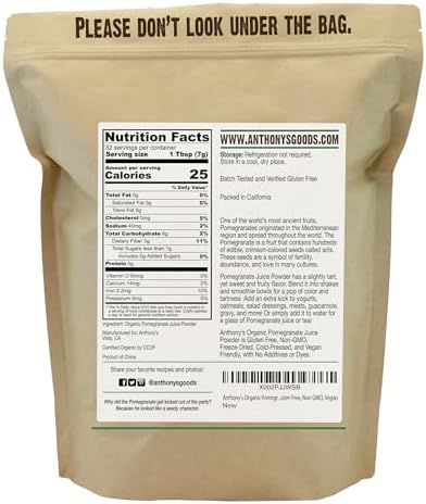 Anthony's Organic Pomegranate Juice Powder, 8 oz, Gluten Free, Non GMO, Vegan