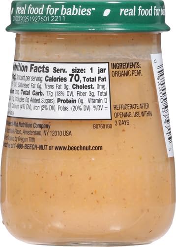 Beech-Nut Organics Stage 1 Organic Baby Food, Pear, 4 oz Jar