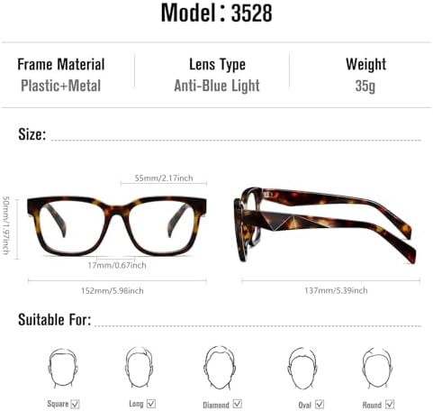 kimorn Blue Light Blocking Glasses,Anti Eyestrain & UV Protection,Square Frame Glasses for Women and Men