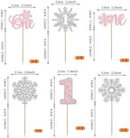 Rsstarxi 24 Pack Snowflake Cupcake Toppers - Pink Snowflake One Cupcake Picks Baby Shower First Birthday Cake Decorations for Winter Onederland Party