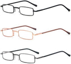 REAVEE 3 Pack Slim Pen Reading Glasses Small Tube Stylish Readers for Men Women Spring Hinged with Portable Clip Case, Black Brown Blue 2.5