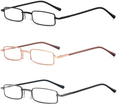 REAVEE 3 Pack Slim Pen Reading Glasses Small Tube Stylish Readers for Men Women Spring Hinged with Portable Clip Case, Black Brown Blue 1.5
