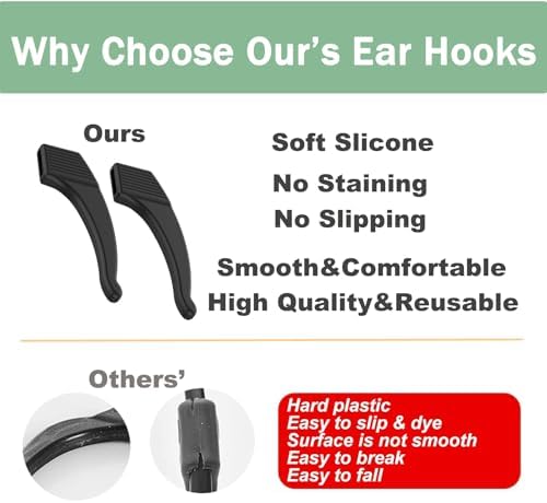 OPUGIT Eyeglass Ear Grips Hook, Anti-Slip Soft Comfortable Silicone Ear Hook, Eye glass Temple Tips Sleeve Retainer 10 Pairs