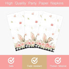 100 Pack Easter Bunny Paper Napkins Spring Flower Buffalo Plaid Bunny Ear Disposable Hand Towels Decorative Paper Guest for Farmhouse Bathroom Home Party Decor