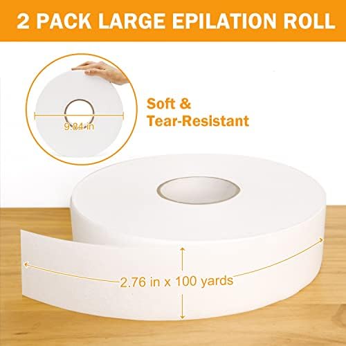 Vumdua 2PCS Non-woven Wax Strip Roll for Body and Facial Hair Removal, 2.76" X 100 Yards Tear-Resistant Waxing Paper for Eyebrow, Leg Removal, Salon Grade