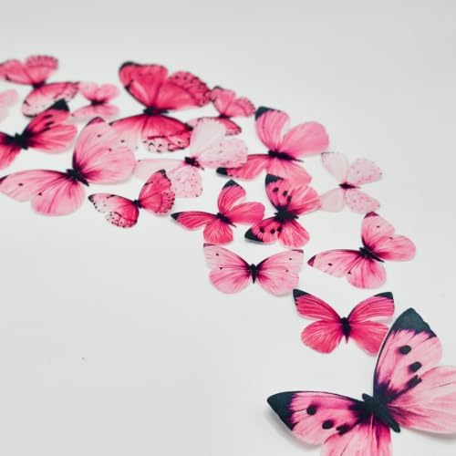 Red Butterfly Wafer Paper Cupcake Cake Toppers -38pcs 2 Sizes (Small 1.77" + Large 3.54") Edible Cake Decorations for Wedding Birthday Party