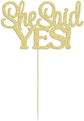 Gyufise 1Pcs Gold She Said Yes Cake Topper for Engagement Bridal Shower Wedding Shower Proposal Bachelorette Party Decorations Supplies