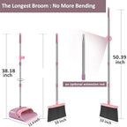 Broom and Dustpan Set for Home, Office, Indoor&Outdoor Sweeping, Stand Up Broom and Dustpan (Pink)