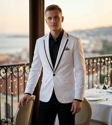Cloudstyle Mens Casual Slim Fit Suit Jacket 1 Button Daily Blazer Business Sport Coat Tops