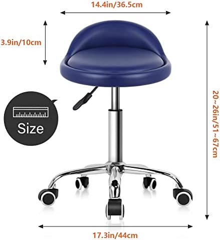 KKTONER PU Leather Round Rolling Stool with Back Rest Height Adjustable Swivel Drafting Work SPA Task Chair with Wheels (Blue)