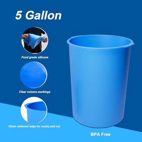 5 Gallon Bucket Liner Reusable Rubber Bucket Saver Liner for Concrete Mix Thinset Paint Mortar Grout Mud and Cement, with Graduated Measurements (Blue)