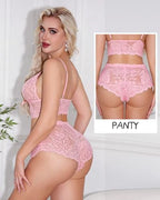 Womens Lace Lingerie Set 3 Piece Camisole Bra and Panty Set Floral Lace Sleepwear Sexy Underwear Shorts Bralettes
