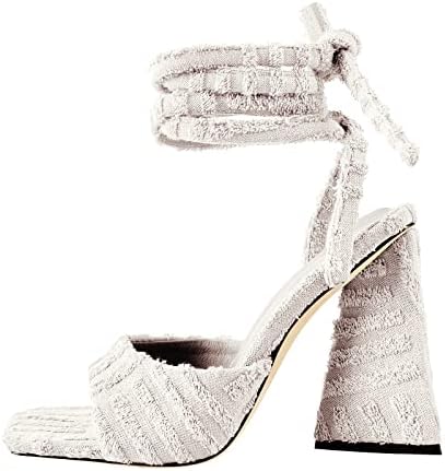 Onlymaker Women's Lace up Fashion Square Toe High Heeled Ankle Strap Chunky Mule Sandals