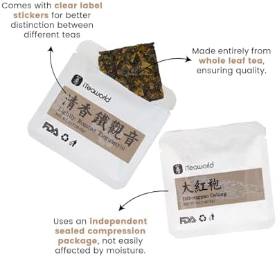 iTeaworld Chinese Tea Collection – Top 10 Classic Oolong Tea Sampler, Chinese Loose Leaf Tea Sampler, 10 Classic Oolong Varieties, No Sugar or Additives, Boxed Beginner Tea Gift Set, 20 Individually Wrapped Mini Tea Cakes, 5g/Piece, 3.52oz