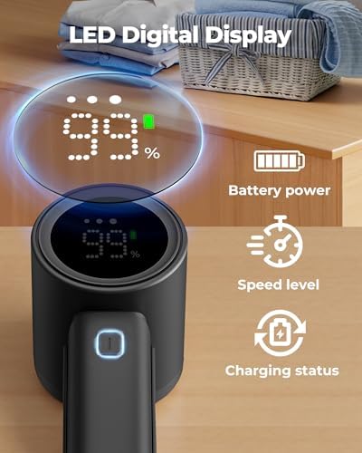 ASNUG Fabric Shaver, Electric Lint Remover, Sweater Shavers to Remove Pilling with 3 Speeds, 6 Leaf Blade, LED Display & Type-C Rechargeable, Removes Fuzz, Pills for Clothes, Couch, Furniture