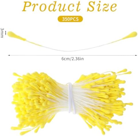 Tyqour 350 Pcs Flower Stamens, 3mm Yellow Pearl Double Heads Handmade Stamen for Flower Making, Artificial Floral Stamens for Crafts Mother‘s Day DIY Flower Wedding Bouquet Scrapbook Decoration