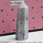Acxico 1Pcs 7-8cm Natural Pink Tourmaline Tower Quartz Crystal Point Obelisk Wand Healing Gift