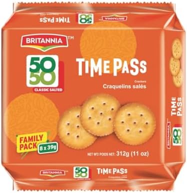 Britannia Time Pass Classic Salted Biscuits | Family Pack- 312 GM(11 oz)- 8 * 39gm | Light & Crispy Snack Perfect Tea-Time Treat