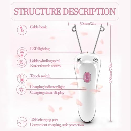 Ladies Facial Hair Remover Electric Women's Beauty Epilator, Cordless Electric Facial Threading Hair Removal for Women, Rechargeable Face Hair Remover Cotton Thread Epilator Body Hair Removal Device