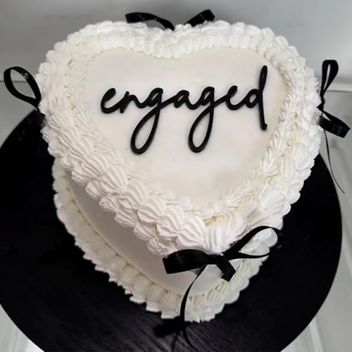 Black Acrylic Engaged Cake Topper,Engagement Theme Cake Topper, Wedding Anniversary Bridal Shower Bachelorette Party Cake Decorations,Dessert Decor, DIY Cake Decoration