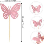 24PCS 3D Pink Butterfly Cupcake Toppers Double Layers Glitter Cake Decorations Butterfly Cupcake Picks Cocktail Picks for Party Birthday Wedding Decoration