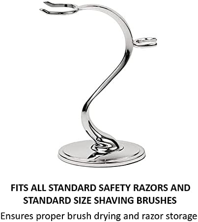 Taconic Shave Super Safety Razors Deluxe Razor & Brush Stand – Heavyweight Chrome Double Edge Safety Razor Holder, Classic Wet Shaving Organizer